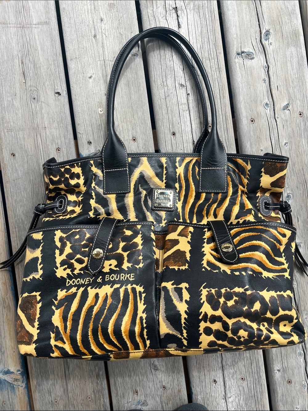 Dooney & Bourke Black and Gold Animal Print Tote